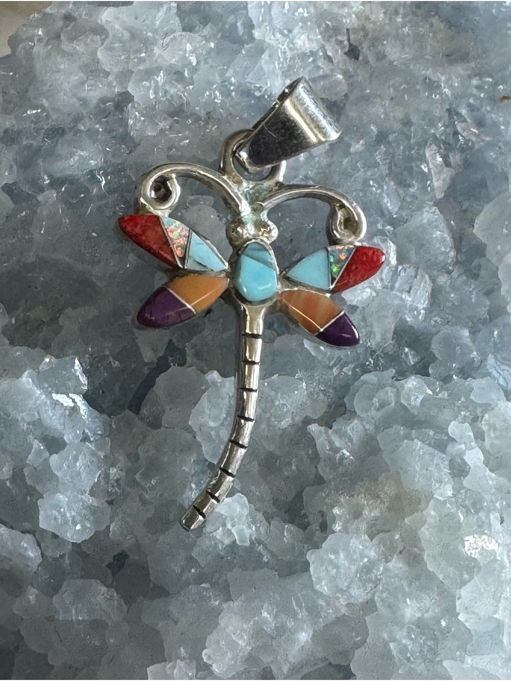Sterling Silver Dragonfly Multi-stone Inlay Pendant - Southwestern Style